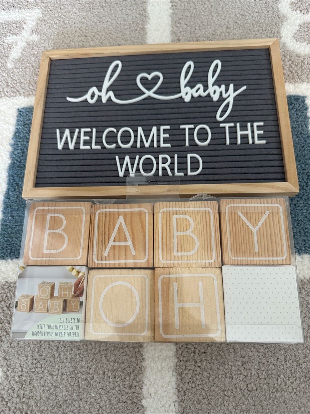 Gray Felt Letter Board with Wooden Frame + Baby Blocks - “Oh Baby” Bundle